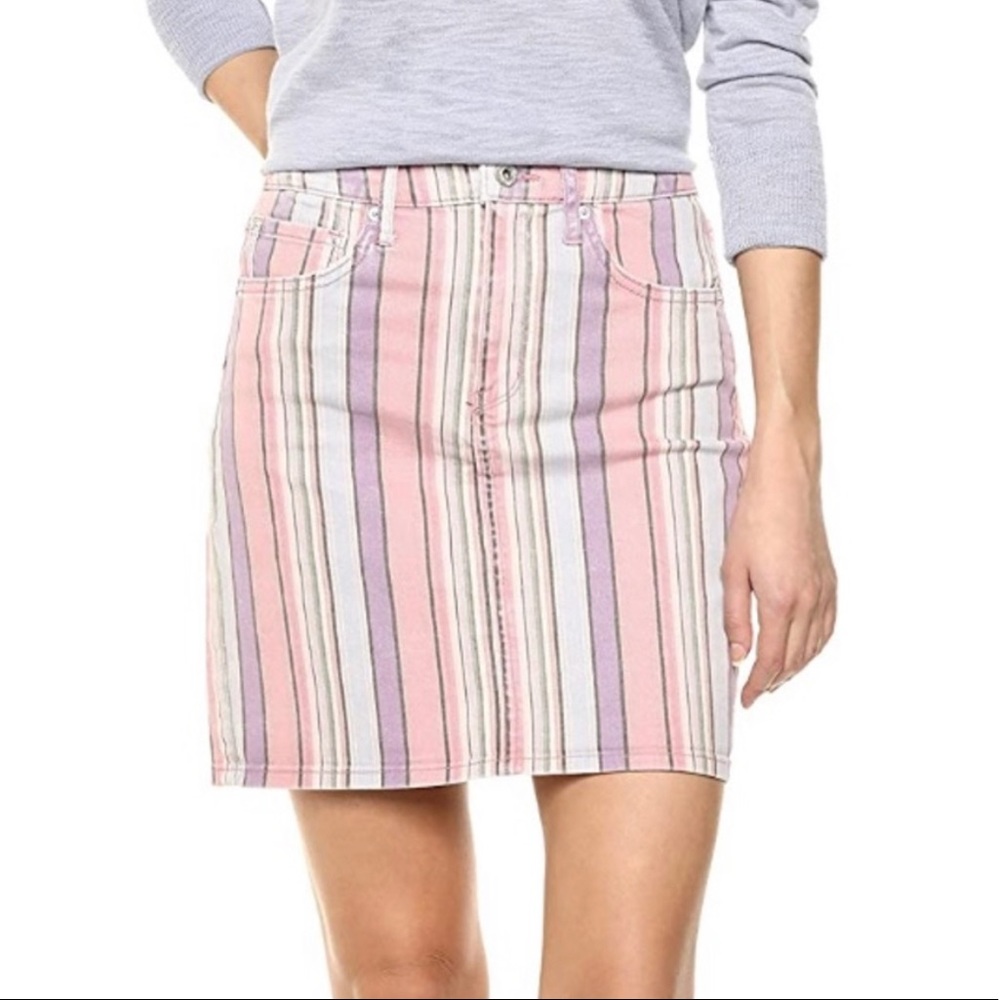 NWT ELLA MOSS High Rise Mini Short Rainbow Stripe Pink Purple White Denim Skirt